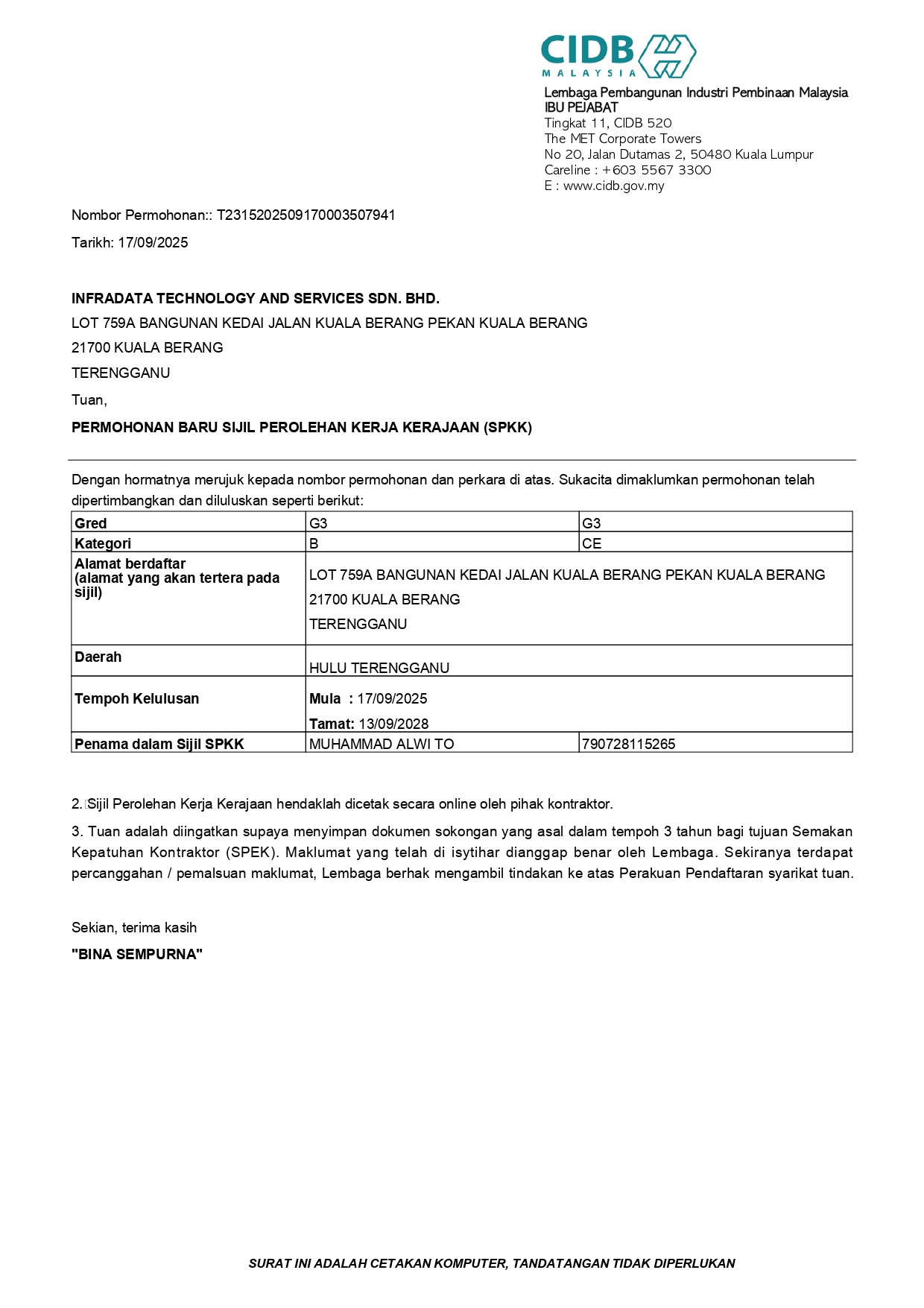 CIDB Certificate
